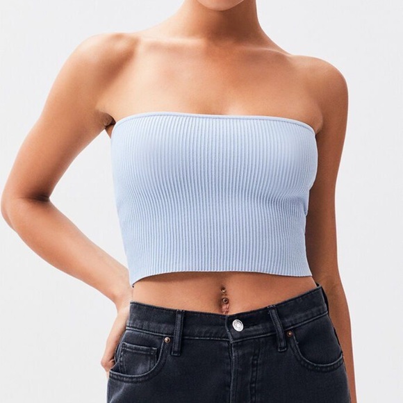 La Hearts Tops - L. A. HEARTS light blue ribbed tube top
